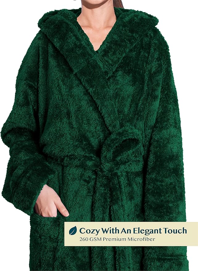 PAVILIA Women Hooded Plush Soft Robe | Fluffy Warm Fleece Sherpa Shaggy Bathrobe