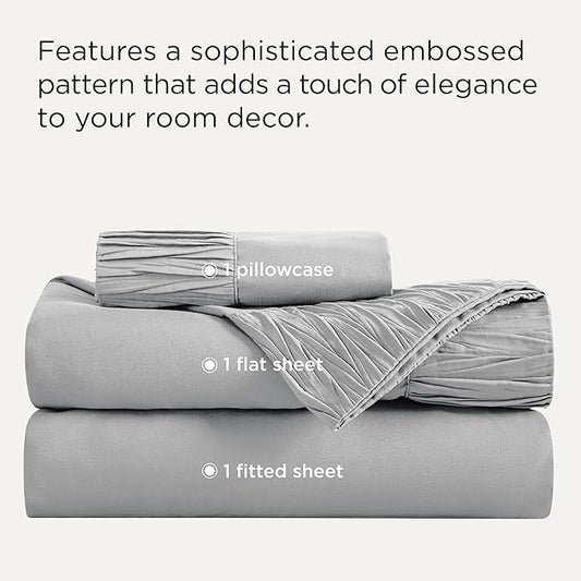 Bedsure Twin Sheets Set - 3 Pieces Soft Twin Bed Sheets - Breathable & Cooling - Hotel Luxury - Easy Care Polyester Microfiber Bedding for Women, Men, Grey