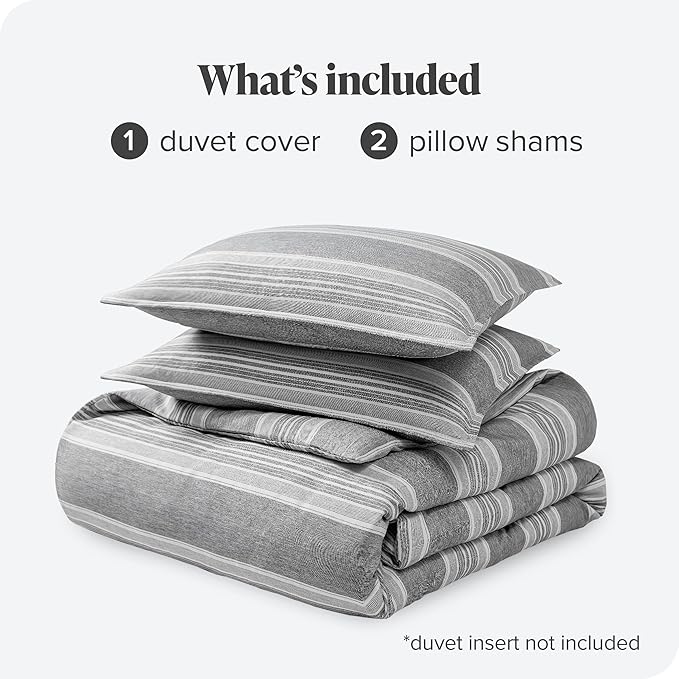 Bare Home Bedding Duvet Cover King Size - Premium 1800 Super Soft Collection - Lightweight, Cooling - Soft Breathable Bedding Duvet Cover (King, Stripe - Heathered Charcoal)
