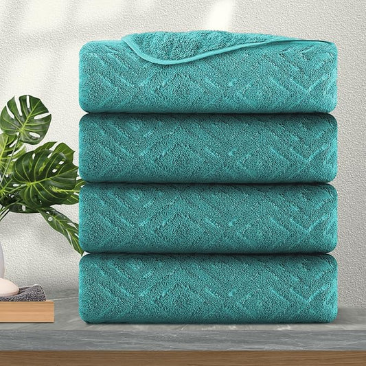 Ferdilan 4 Pack Large Bath Towels Set 35"x70" Oversized Bath Sheet Chair Towels, 600 GSM Ultra Soft & Absorbent Towels for Bathroom, Quick Dry Towel for Gym Hotel Camp Pool Green Blue
