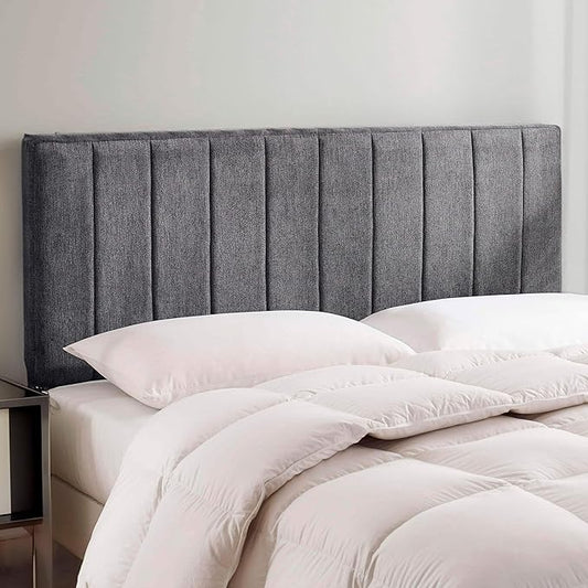 Hearth & Harbor Upholstered Full Headboard - Easy Assemble Channel Stitched Headboard Full Size - Wall Mounted Headboards with 3D Soundproof Wall Panels Peel & Stick Floating Headboards, Grey
