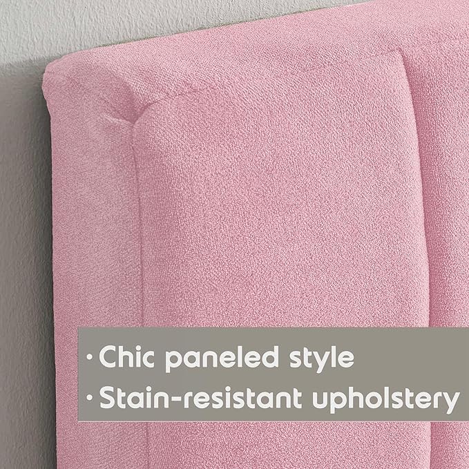 Hearth & Harbor Upholstered Queen Headboard - Easy Assemble Channel Stitched Headboard Queen Size - Wall Mounted Headboards with 3D Soundproof Wall Panels Peel & Stick Floating Headboards, Pink