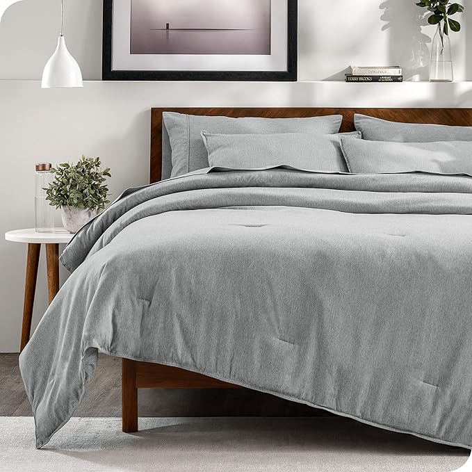 Bare Home Bed-in-A-Bag 7 Piece Comforter & Sheet Set - Full - Goose Down Alternative - Ultra-Soft 1800 Premium Bedding Set - Cationic (Full, Heathered Pewter)