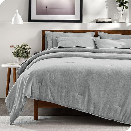 Bare Home Bed-in-A-Bag 7 Piece Comforter & Sheet Set - Full - Goose Down Alternative - Ultra-Soft 1800 Premium Bedding Set - Cationic (Full, Heathered Pewter)