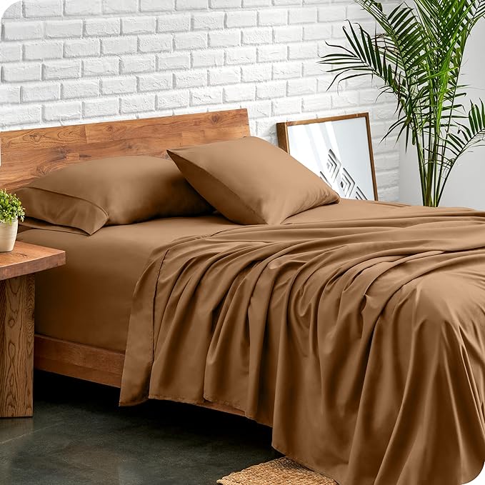 Bare Home California King Sheet Set - 1800 Ultra-Soft Microfiber Cal King Bed Sheets - Double Brushed - Deep Pockets - Easy Fit - 4 Piece Set - Bed Sheets (California King, Caramel)