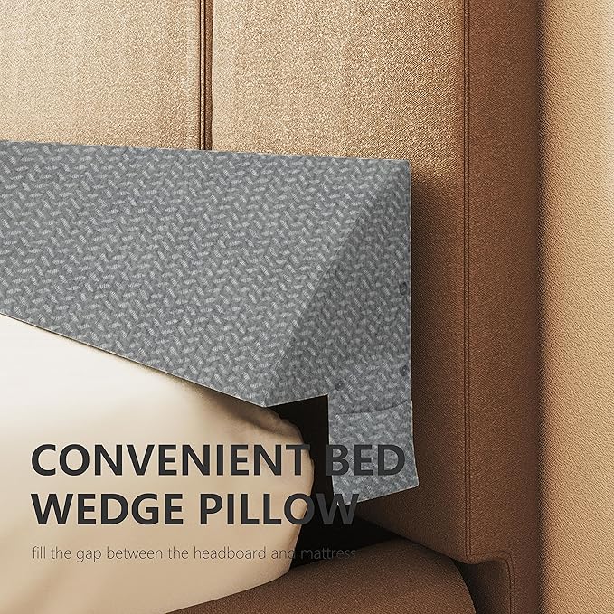 Bed Wedge Pillow for Headboard Gap Bed Mattress Gap Filler (0-8") Between Headboard/Wall and Mattress Grey Twin Size Foam Support Triangle Bloster Pillow Stoppers with 2 Pockets