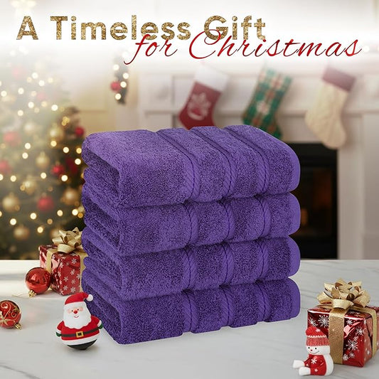 American Soft Linen Luxury Hand Towels for Bathroom, 600 GSM 100% Cotton Turkish 4 Piece Hand Towel Set, 600 GSM Hand Face Towels for Kitchen, Purple Hand Towels