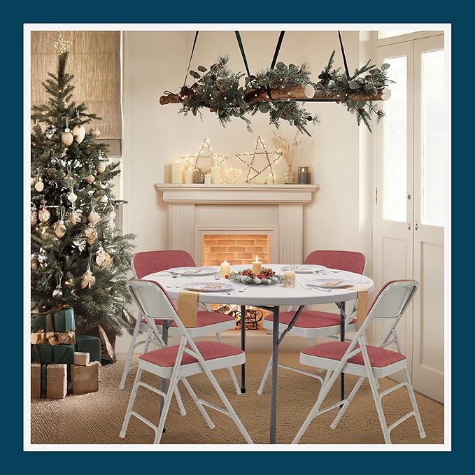 OEF Furnishings OEF2300 Series Heavy-Duty Premium Fabric Padded Upholstery Double-Hinged Triple-Braced Folding Chairs (4-Pack, Crimson Red/Gray)
