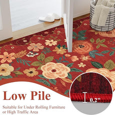 DUKINO 5x7 Area Rug, Floral Rugs for Living Room, Lightweight Non Slip Washable Rug, Indoor Low Pile & Non-Shedding Boho Design Rugs for Bedroom, Living Room, Dining Room, Red