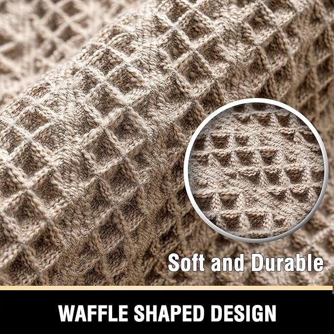 H.VERSAILTEX Waffle Bath Mat Super Absorbent Boho Bath Mat Non Slip Bath Rugs for Bathroom Floor Machine Washable Dry Fast Bathroom Rugs with Tassels (47 x 17 Plus 17 x 24 Inches, Irish Cream)