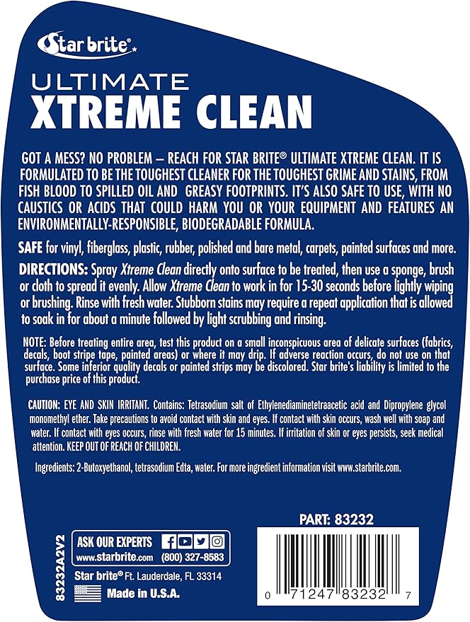 STAR BRITE Ultimate Xtreme Clean - High-Performance All-Surface Cleaner Degreaser, Ideal for Aluminum, Fiberglass, Plastic, Chrome, Stainless, Leather, and Rubber Surfaces