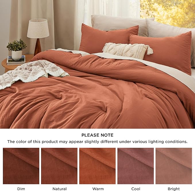 Bedsure Full Size Comforter Set, Burnt Orange Soft Prewashed Bedding for All Seasons, 3 Pieces GentleSoft™ Warm Down Alternative Bed Set, 1 Lightweight Comforter (82"x86") and 2 Pillowcases (20"x26")