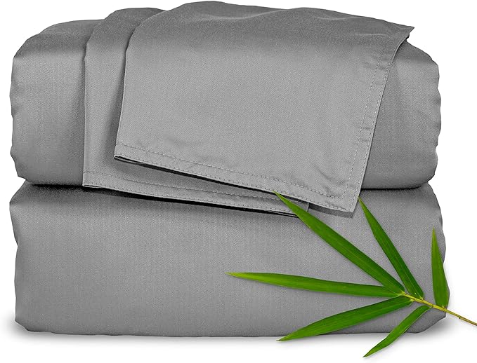 Pure Bamboo Full Sheets, Genuine 100% Organic Viscose Derived from Bamboo Bed Sheet Set, Luxuriously Soft & Cooling, Double Stitching, 2 Year Quality Promise (Full, Stone Grey)