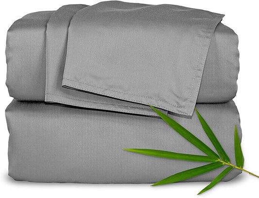Pure Bamboo Full Sheets, Genuine 100% Organic Viscose Derived from Bamboo Bed Sheet Set, Luxuriously Soft & Cooling, Double Stitching, 2 Year Quality Promise (Full, Stone Grey)