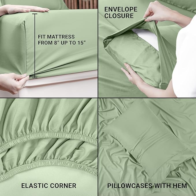 Utopia Bedding Twin Sheet Set – 3 Piece Bed Sheets for Twin Size Bed, Soft and Breathable Microfiber, Includes 1 Fitted Sheet, 1 Flat Sheet and 1 Pillowcase (Sage)