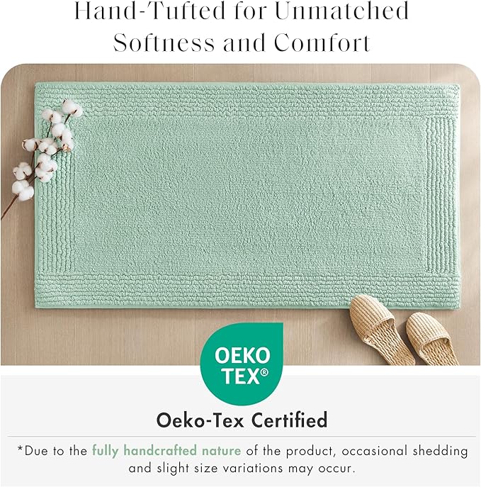 Madison Park Splendor Reversible 100% Cotton Tufted Bathroom Rug-3000 GSM Hotel Quality Luxurious Plush Medium Pile Bath Mat Absorbent, Quick Dry, Shower Room Décor, 17x24 Green
