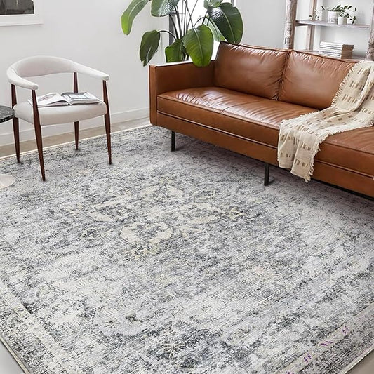 Washable Area Rug 8'x10' Retro Boho Design Non-Shedding Non-Slip Easy Care Ideal for High Traffic Areas in Living Room Bedroom Office Coffee Table Kitchen Large Carpet