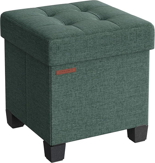 SONGMICS Storage Ottoman, Small Ottoman Foot Rest with Legs, 15 x 15 x 15.7 Inches Foot Stool, Load up to 660 lb, for Living Room, Bedroom, Dorm, Retro Green ULSF014C01