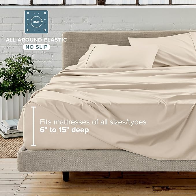 Bare Home Bed-in-A-Bag 5 Piece Comforter & Sheet Set - Twin XL - Goose Down Alternative - Ultra-Soft 1800 Premium Bed Set (Twin XL, Sand/Sand)