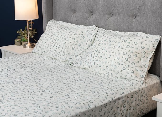 MyPillow Giza Dreams Bed Sheets, 100% Certified Giza Egyptian Cotton, Deep Pocket, Sateen Weave [Twin, Blue Green Floral]