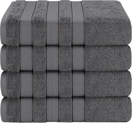 American Soft Linen Salem 100% Cotton Turkish 4 Piece Bath Towels for Bathroom, 600 GSM Soft Absorbent Quick Dry Bath Towel Set, Dark Gray