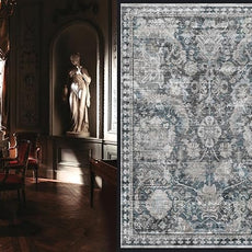 RUGSURE Washable Area Rugs - Perfect for Living Room, Bedroom, Kids Room, Nursery - Stain & Water Resistant Non-Slip, Pet & Child Friendly, Vintage Tribal Area Rugs (Grey and Blue, 4' x 6')