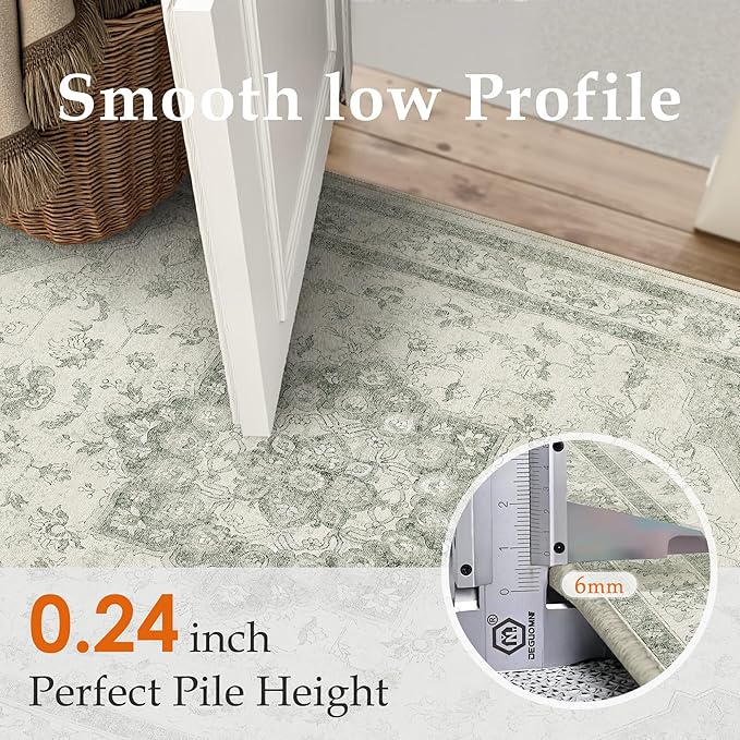 Green Runner Rug 2x6 Washable Vintage Carpet Hallway Kitchen Soft Retro Low Pile Thin Indoor Bedroom Non Slip Oriental Medallion Long Throw Rug for Bathroom Laundry Dining Room