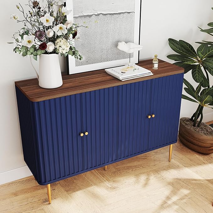 48" Sideboard Buffet Cabinet with Storage,Modern Accent Cabinet with 4 Door and Removable Shelves,Credenza Buffet Table for Living Room,Dinning Room,Entryway,Blue