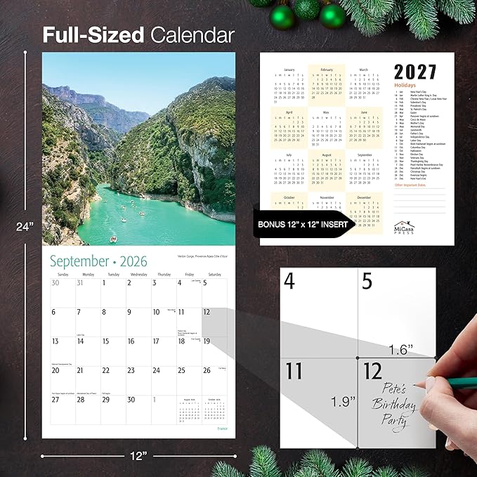 MICASA PRESS France 2026 Wall Calendar 12 Month | 12" x 24" Open | Thick & Sturdy Paper | Holiday Gift | Europe Travel Calendar 2026