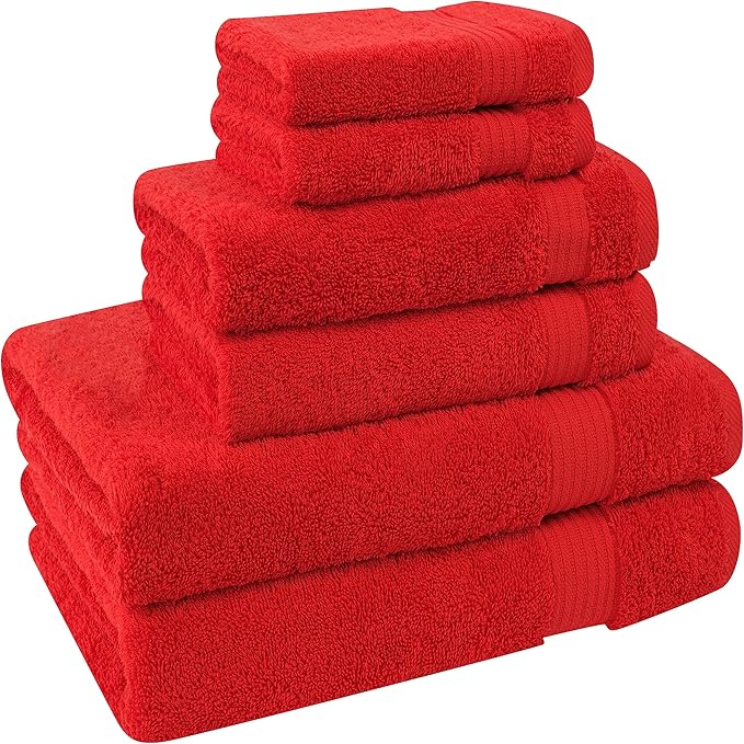 Cotton Paradise 6 Piece Towel Set, 100% Cotton Soft Absorbent Turkish Towels for Bathroom, 2 Bath Towels 2 Hand Towels 2 Washcloths, Red Towel Set