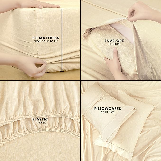 Utopia Bedding Queen Sheet Set – 4 Piece Bed Sheets for Queen Size Bed, Soft and Breathable Microfiber, Includes 1 Fitted Sheet, 1 Flat Sheet and 2 Pillowcases (Heather Beige)