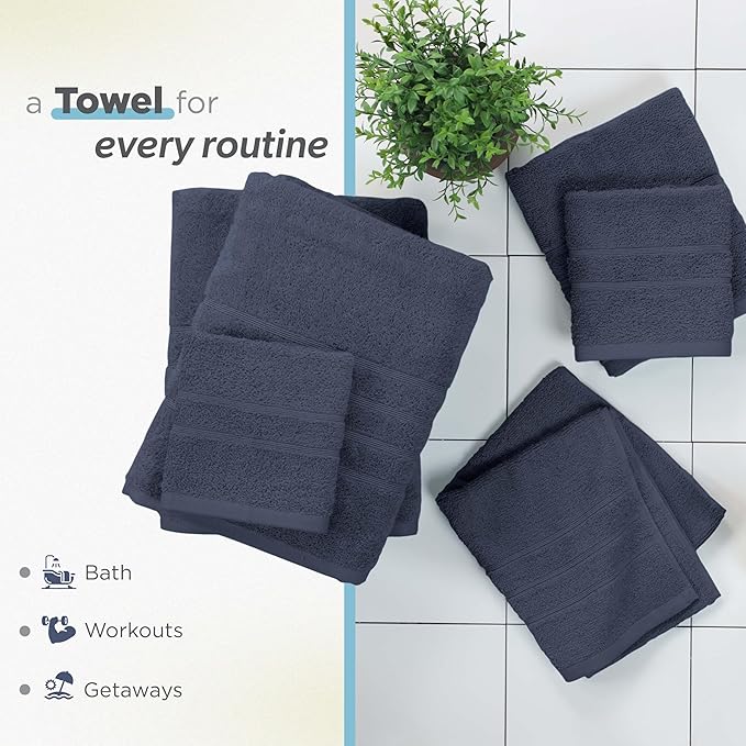 Martex 6-Piece Towel Set – Ultimate Performance – 100% Cotton – 2 Bath Towels – 2 Hand Towels – 2 Wash Cloths – Versatile – Low-Linting – Supersoft & Absorbent Bathroom Set – Easy Care – Estate Blue