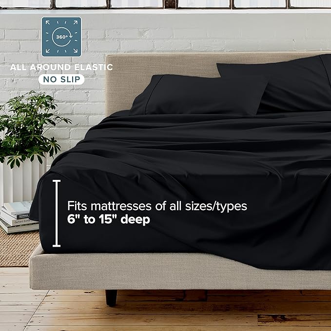 Bare Home Bed-in-A-Bag 5 Piece Comforter & Sheet Set - Twin - Goose Down Alternative - Ultra-Soft 1800 Premium Bed Set (Twin, Black/Black)