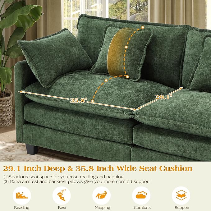 113.4" Modular Sectional Sofa,U Shaped Couch for Living Room,Modern Deep Seat Sofa 3 Seater Chenille Fabric Comfy Cloud Couches with Throw Pillows & Movable Ottoman