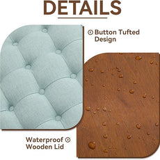 24Inch Round Storage Ottoman with Tray, Modern Tufted Fabric Circle Coffee Table with Storage, Upholstered Ottoman with Removable Top for Living Room, Bedroom, Light Blue