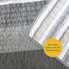 Soul & Lane Madrona 3-Piece Pieced Cotton Quilt Set - King Size with 2 Shams, Modern Masculine Quilted Bedspread in Brown and Gray, Contemporary Striped Bedding for Men's Bedroom