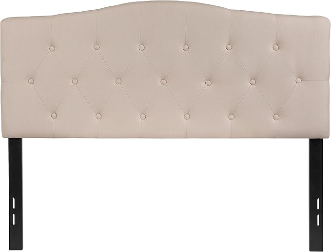 EMMA + OLIVER Tufted Upholstered Full Size Headboard in Beige Fabric