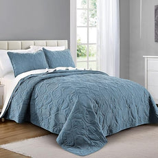 Pure Bedding Quilt Set Full/Queen Size Ash Blue - Oversized Bedspread - Soft Microfiber Coverlet for All Season - Includes 1 Quilt and 2 Shams, Ocean Star Pattern