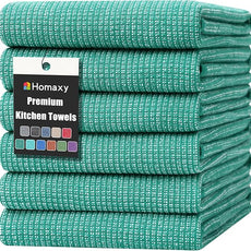 Homaxy Premium Kitchen Towels(18”x 28”, 6 Pack), Large Cotton Kitchen Hand Towels, Flat and Terry Dish Towels, 380 GSM Highly Absorbent Tea Towel Set with Hanging Loop, Green