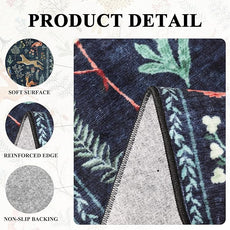 DUKINO Runner Rug, 2x7 Washable Kitchen Rugs for Hallways with Non Slip Backing, Soft Low Pile Vintage Animal Runner for Kitchen, Hallway, Entryway, Laundry, Bedroom, Navy Blue