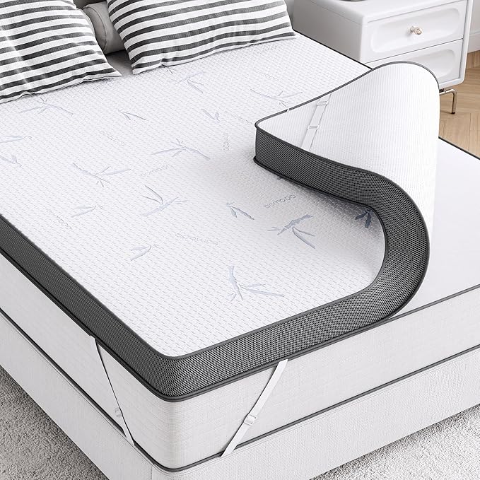 LIKIMIO 4 Inch Mattress Topper Full, Cooling Gel Infused Ventilated Memory Foam Bed Topper, Firm Mattress Pad with Removable Cover, Pressure Relief & Non-Slip, Dorm/Guest, CertiPUR-US Certified