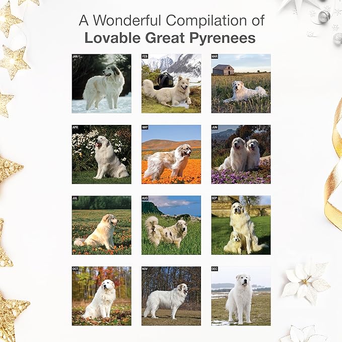 RED EMBER Great Pyrenees 2026 Wall Calendar 12 Month | 12" x 24" Open | Thick & Sturdy Paper | Holiday Gift | Cute Puppy Dog Calendar 2026
