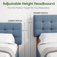 Tufted Upholstered King Headboard, Adjustable Height King Size Headboard Only from 39”to 44” with Durable Solid Wood Legs, Modern Button Diamond Fabric Head Board with Width Adapters, Blue