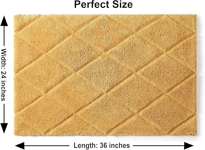 Organic Cotton Bathroom Rug, Luxury Non Slip Ultra Soft & Water Absorbent Bath Mat | Diamonds Design Premium Bath Rug | Perfect for Tub & Shower, Toilet Floors, Door Mat (36"x24", Yellow Ochre)