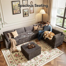 Large 7 Seat Modular Sectional Sofa with Ottoman Seat Corduroy Sleeper Sectional Sofa Bed Oversized Convertible Modular Couch for Living Room