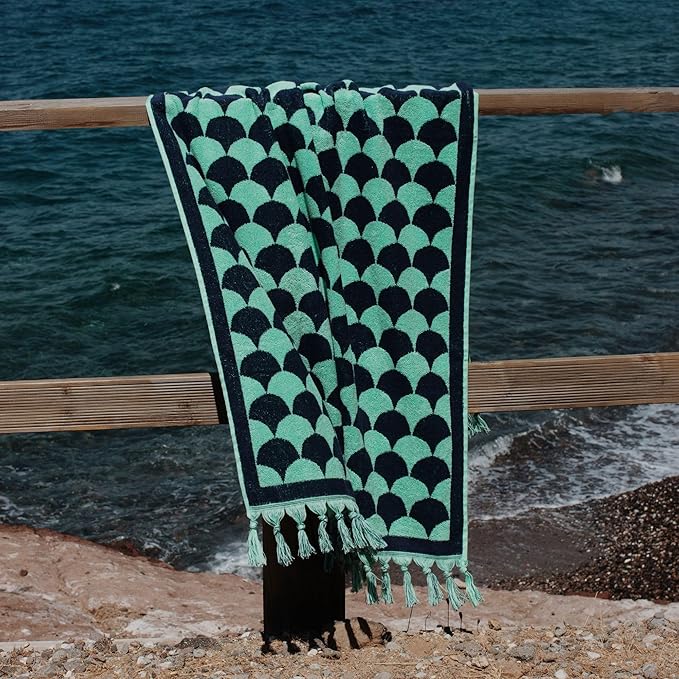 sea me at home 100% Turkish Cotton Bath, Beach, and Pool Towel with Unique Design - 31x62 Inches (Nautical Mint)