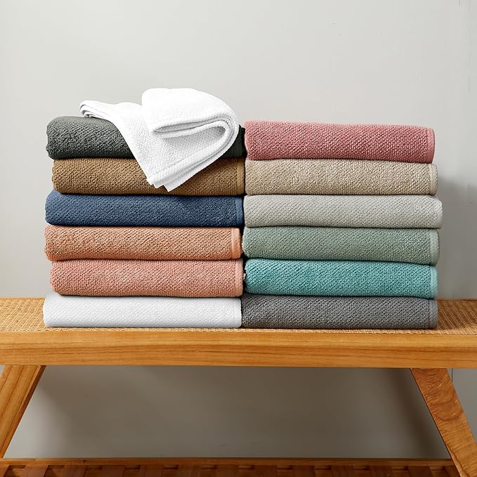 Great Bay Home White Washcloth- 100% Cotton 13x13 Wash Cloth - Absorbent, Quick-Drying, Durable Face Towels for Bathroom Decor - Low-Twist, Two-Ply Fibers (Optic White).