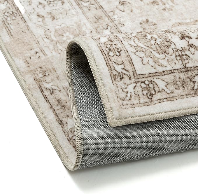 Taupe Runner Rug 2x6 Hallway Kitchen Washable Vintage Carpet Non Slip Retro Distressed Low Pile Soft Oriental Medallion Thin Long Throw Rug for Entryway Bathroom Office Laundry Dining Room