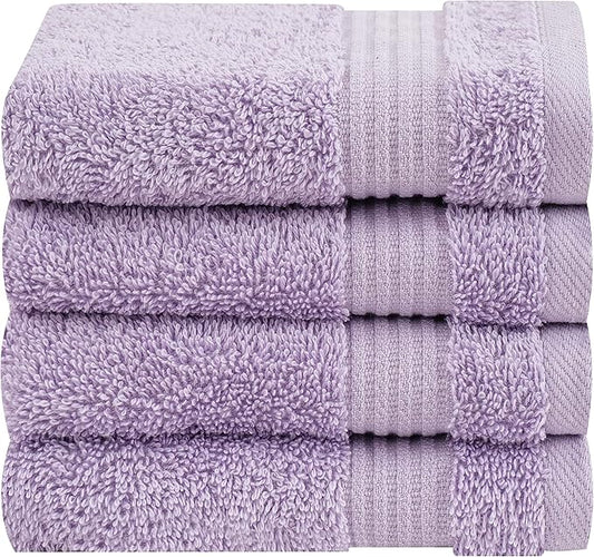 Cotton Paradise 100% Cotton Turkish Washcloth Set for Bathroom, 4 Piece Soft Absorbent Small Hand Face Towels Wash Rags, Lilac