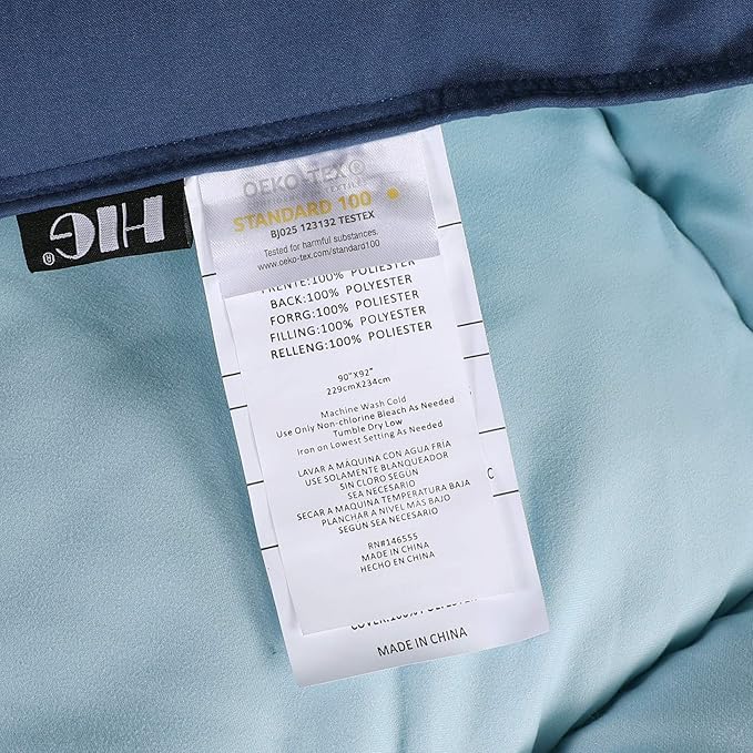 HIG 3pc Down Alternative Comforter Set - All Season Reversible Comforter with Two Shams - Quilted Duvet Insert with Corner Tabs - Box Stitched - Breathable, Soft (King/Cal King, Navy/Light Blue)